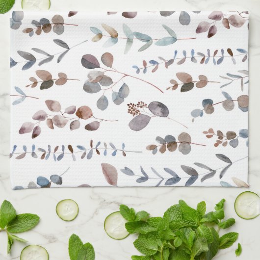 Schöne Aquarellfarben Rustikale Eukalyptus-Blätter Geschirrtuch (Gefaltet)