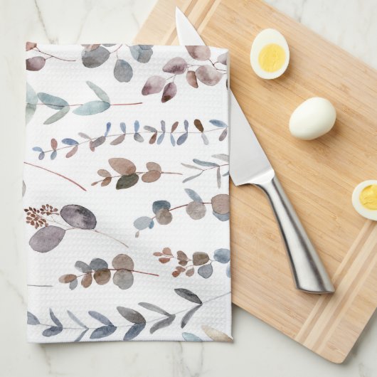 Schöne Aquarellfarben Rustikale Eukalyptus-Blätter Geschirrtuch (Viertel Falte)