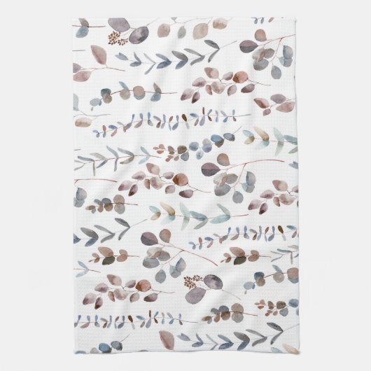 Schöne Aquarellfarben Rustikale Eukalyptus-Blätter Geschirrtuch (Vertikal)