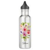 Schöne Aquarellfarben Wildblume Bouquet mit Namen Edelstahlflasche (Links)
