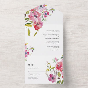 Schöne Aquarellfarben Wildblume Hochzeitsdesign All In One Einladung