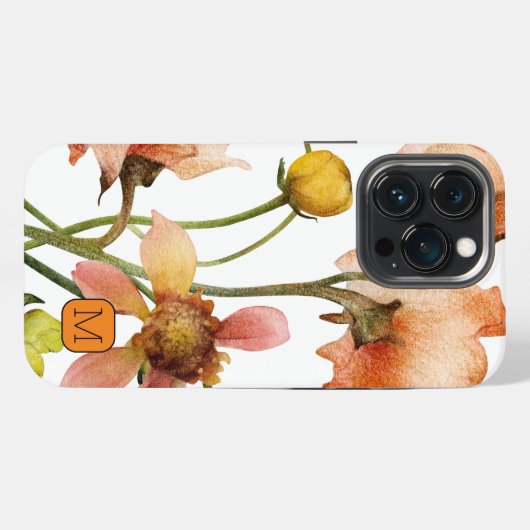 Schöne Aquarellfarben Wildblumen Orange Initial iPhone Hülle (Rückseite (Horizontal))