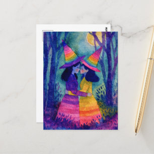 Schöne Aquarellhexen in Regenbogenhexen Postkarte