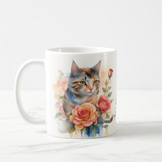 Schöne Aquarellkatze mit eigener Meldung Kaffeetasse (Links)