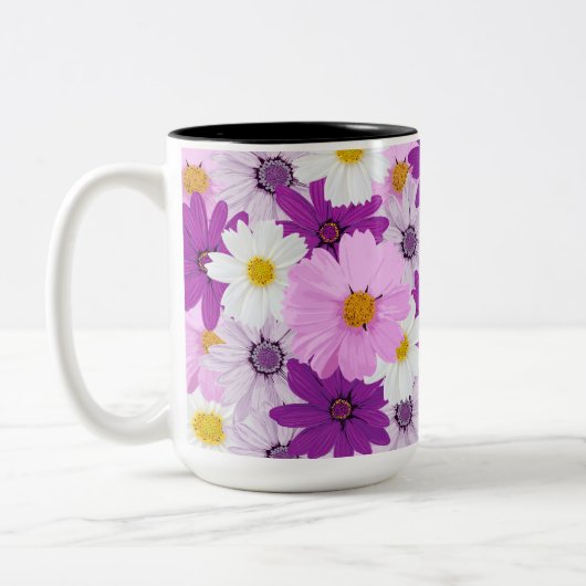 Schöne Aquarellkosmos-Blume Zweifarbige Tasse (Links)