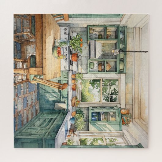 Schöne Aquarellküche Puzzle (Horizontal)