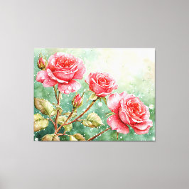Schöne Aquarellmalerei auf Rote Rosen Leinwanddruck