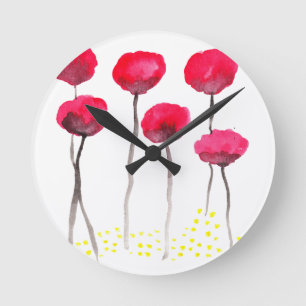 Schöne Aquarellmohnblumen Runde Wanduhr