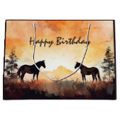 Schöne Aquarellpferde bei Sonnenuntergang Geburtst Große Geschenktüte (Vorderseite)
