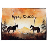 Schöne Aquarellpferde bei Sonnenuntergang Geburtst Große Geschenktüte (Rückseite)