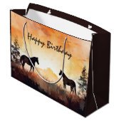 Schöne Aquarellpferde bei Sonnenuntergang Geburtst Große Geschenktüte (Rückseite Schrägansicht)