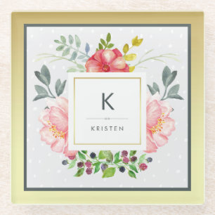 Schöne Aquarelltonnen mit Monogram Glasuntersetzer