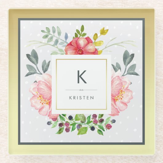 Schöne Aquarelltonnen mit Monogram Glasuntersetzer (Vorderseite)
