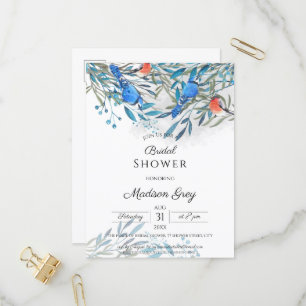 Schöne Aquarellvögel & Foliage Brautparty Einladungspostkarte