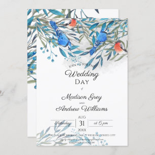 Schöne Aquarellvögel und Foliage Hochzeit Einladung