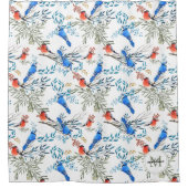 Schöne Aquarellvögel und Foliage Muster Duschvorhang (Vorderseite)