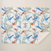 Schöne Aquarellvögel und Foliage Muster Sherpadecke (Vorderseite (Horizontal))