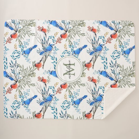 Schöne Aquarellvögel und Foliage Muster Sherpadecke (Vorderseite (Horizontal))