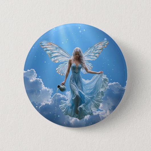 Schöne Aquarius Fairy in den Wolken Button (Vorderseite)