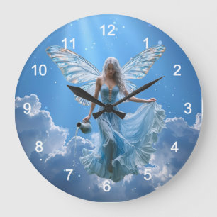 Schöne Aquarius Fairy in den Wolken Große Wanduhr