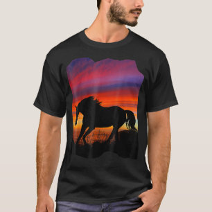 Schöne arabische Pferde Sonnenuntergang Silhouette T-Shirt