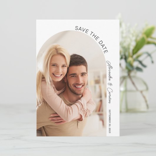 Schöne Arch 2 Fotos Moderne Schrift Save The Date (Stehend Vorderseite)