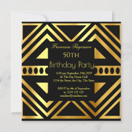 Schöne Art Deco 50. Geburtstagsparty Gold Black Einladung