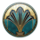 Schöne Art Deco Abstrakt FloralTürkis Gold Keramikknauf (Vorderseite)