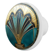 Schöne Art Deco Abstrakt FloralTürkis Gold Keramikknauf (Rechts)