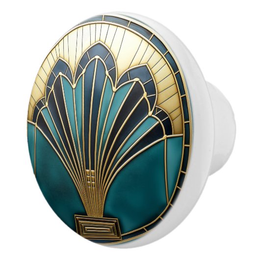 Schöne Art Deco Abstrakt FloralTürkis Gold Keramikknauf (Rechts)
