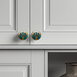 Schöne Art Deco Abstrakt FloralTürkis Gold Keramikknauf