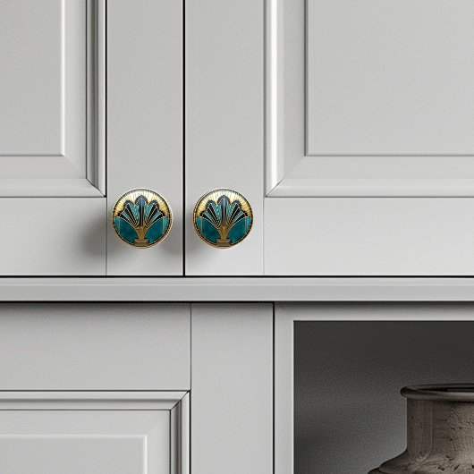 Schöne Art Deco Abstrakt FloralTürkis Gold Keramikknauf