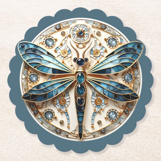 Schöne Art Deco Buntglas Libelle Untersetzer (Vorderseite)