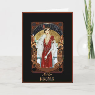 Schöne Art Deco Dame Weihnachtsgrußkarte Karte