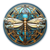 Schöne Art Deco Dragonfly Gemis Türkis Gold Keramikknauf (Vorderseite)
