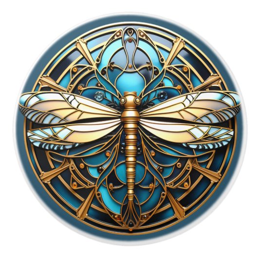 Schöne Art Deco Dragonfly Gemis Türkis Gold Keramikknauf (Vorderseite)
