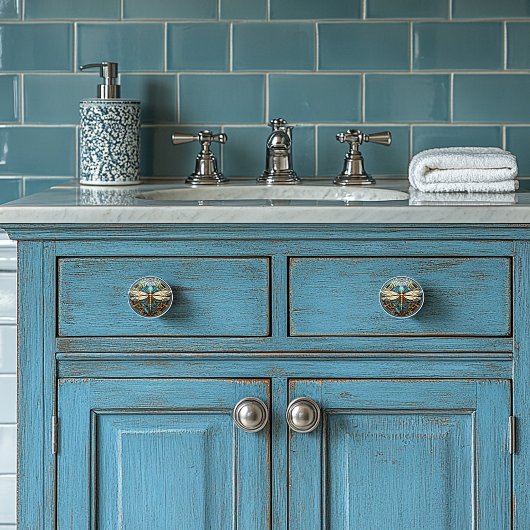 Schöne Art Deco Dragonfly Gemis Türkis Gold Keramikknauf