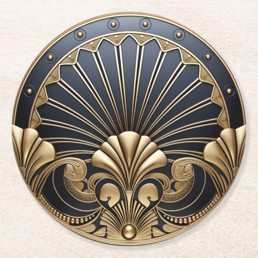 Schöne Art Deco Gold & Navy  Runder Pappuntersetzer (Vorderseite)