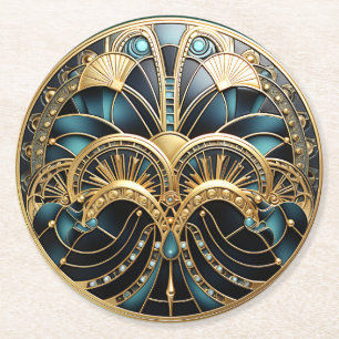 Schöne Art Deco Türkis Gold Schwarz Elegant Runder Pappuntersetzer