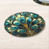 Schöne Art Deco Türkis Peacock Feathers Runder Pappuntersetzer (Angewinkelt)