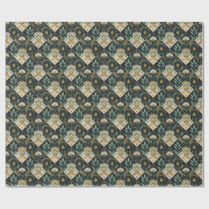 Schöne Art Deco vergoldete botanische Blumengestal Geschenkpapier