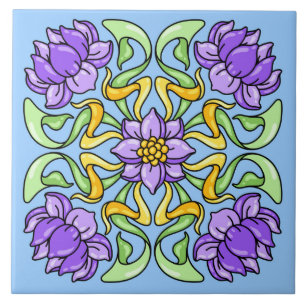 Schöne Art-Nouveau-Kachel mit violetten Blumen Fliese