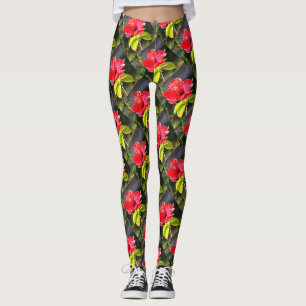 Schöne Artistic Red Tropical Hibiskus Blume Leggings