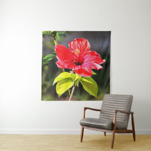Schöne Artistic Red Tropical Hibiskus Blume Wandteppich