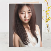 SCHÖNE ASIATISCHE MÄDCHEN GEBURTSTAGSKARTEN KARTE (Gelbe Blume)