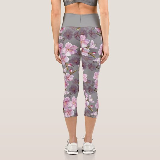 Schöne asiatische Sakura Blossom Floral Capri Leggings (Rückseite)