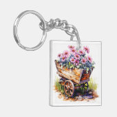 Schöne Aster-Blume in einem Radfass Schlüsselanhänger (Vorderseite links)