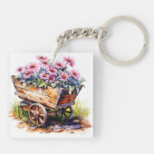 Schöne Aster-Blume in einem Radfass Schlüsselanhänger (Rückseite)