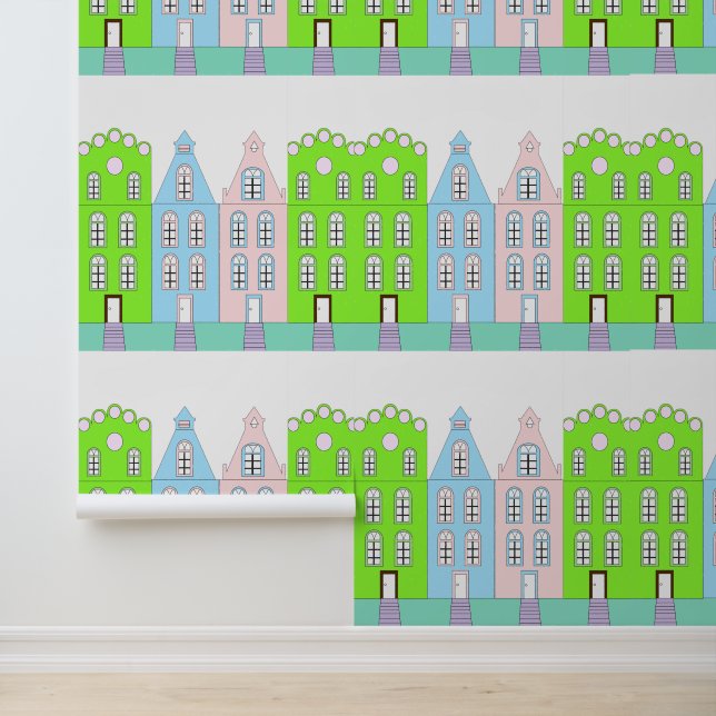 Schöne ästhetische Stadt des europäischen Cartoon Tapete (Anwendung)