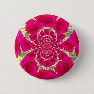 Schöne atemberaubende rote Rosen Kaleidoskop-Muste Button